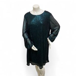Chic Soul Womens Dress 2X Green Teal Full Sequin Sparkle Cruise Holiday Party